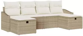 vidaXL Garten-Sofa-Set mit Kissen, 6-tlg., Poly Rattan, beige (3359320)