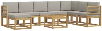 vidaXL Outdoor-Sofagarnitur 9-tlg. weiß und hellgrau (3388070)