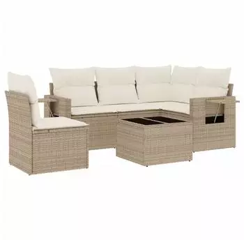 vidaXL Garten-Sofagarnitur 6-tlg. mit Kissen, Poly Rattan, beige (3220177)