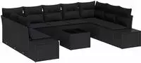 vidaXL Gartensofa-set 10 Stk. Schwarz Poly-Rattan