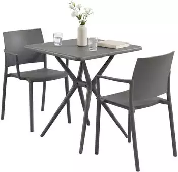 CLP Pula Gartenm&ouml;bel-Set 2 Stapelst&uuml;hle & Bistrotisch, Kunststoff, dunkelgrau (328374)