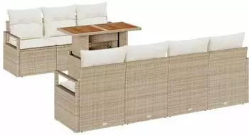 vidaXL Garten-Sofa-Set mit Kissen, 8-teilig, beige/creme (3349672)