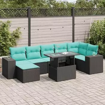 vidaXL Garten-Sofagarnitur 8-tlg. mit Kissen, Poly Rattan, schwarz (3326838)