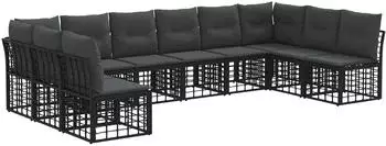 vidaXL Outdoor-Sofagarnitur 10-tlg. mit Kissen, schwarz, Polyester (3437541)