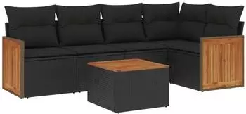 vidaXL Garten-Sofagarnitur 6-tlg. mit Kissen, Poly Rattan, schwarz (3227630)