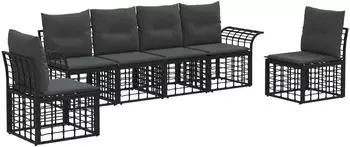 vidaXL Outdoor-Sofagarnitur 6-tlg. schwarz und dunkelgrau, Polyester (3437663)