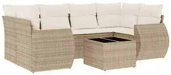 vidaXL Garten-Sofagarnitur 7-tlg. mit Kissen, Poly Rattan, beige (3221117)