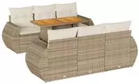 vidaXL 7-tlg. Garten-Sofagarnitur mit Kissen Beige Poly Rattan