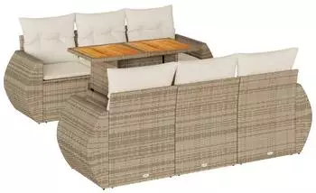 vidaXL Garten-Sofagarnitur 7-tlg. Poly Rattan beige mit Kissen (3327222)