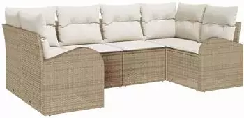 vidaXL Gartenlounge-Set 6-tlg. Poly Rattan beige (3346181)