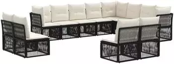 vidaXL Gartenlounge-Set 12-tlg. schwarz Poly-Rattan (3434410)