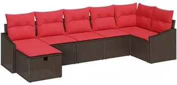 vidaXL Sofa-Set mit Stauraum und Kissen, Poly-Rattan, braun (3359303)