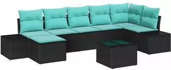 vidaXL Gartensofa-Set 8-tlg. schwarz Poly-Rattan (3347166)
