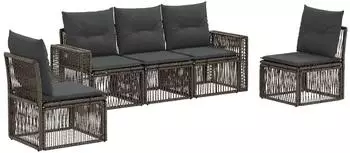 vidaXL Gartenlounge-Set 5-tlg. Poly-Rattan grau/dunkelgrau (3435080)