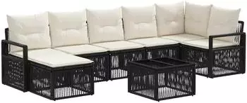 vidaXL Gartenlounge-Set 8-tlg. schwarz Poly-Rattan (3435787)