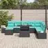 vidaXL Gartensofa-Set 9-tlg. schwarz und blau Poly-Rattan (3349242)