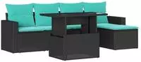vidaXL 6-teiliges Gartensofa-Set mit Kissen, schwarzes Polyrattan