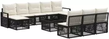 vidaXL Gartenlounge-Set 11-tlg. schwarz Poly-Rattan (3435835)