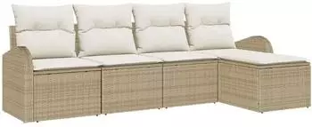 vidaXL Garten-Sofa-Set mit Kissen, 5-teilig, beige, Poly Rattan (3346001)