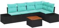 Gartensofa-set 6 Stk. Schwarz Und T&uuml;rkis Poly-rattan Vidaxl