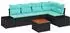 vidaXL Gartenlounge-Set 6-tlg. Poly-Rattan schwarz/türkis (3356632)