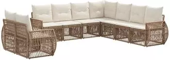 vidaXL Gartenlounge-Set 9-tlg. beige/cremewei&szlig; Poly-Rattan (3435459)