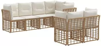 vidaXL Outdoor-Sofagarnitur 7-tlg. Polyester, natur (3437512)