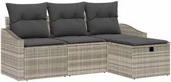 vidaXL Garten-Sofa-Set 4-tlg. mit Kissen, hellgrau, Poly-Rattan (3359251)