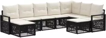 vidaXL Gartenlounge-Set 9-tlg. schwarz Poly-Rattan (3435898)