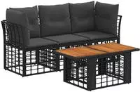 vidaXL Gartensofa-set 4 stk. Schwarz und Dunkelgrau Poly-Rattan