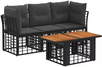 vidaXL Gartensofa-Set 4-tlg. Poly-Rattan, schwarz/dunkelgrau