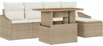 vidaXL Gartenlounge-Set mit Stauraum, 6-tlg., beige, Polyrattan (3358563)