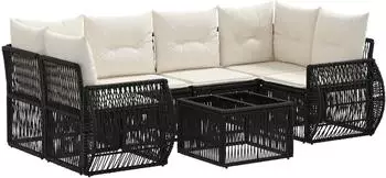 vidaXL Garten-Sofa-Set 7-teilig, schwarz, Poly-Rattan