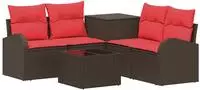 vidaXL Sofa Set 6 stk. Braun und Rot Polyrattan und Stahl