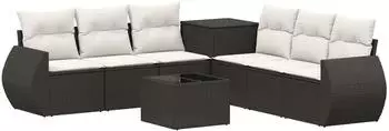 vidaXL Sofa-Set 8-tlg. Polyrattan und Stahl, schwarz und cremewei&szlig; (3448423)