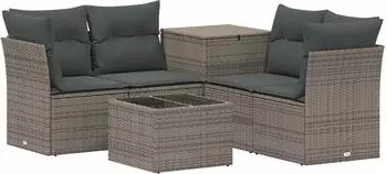 vidaXL Sofa-Set 6-teilig, grau/dunkelgrau, Polyrattan und Stahl (3447352)