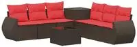 vidaXL Sofa Set 8 stk. Braun und Rot Polyrattan und Stahl