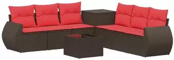 vidaXL Sofa-Set 8-tlg. Polyrattan und Stahl, braun/rot (3448435)
