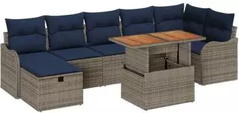 vidaXL Gartenlounge-Set 8-tlg. grau Poly-Rattan (3359951)