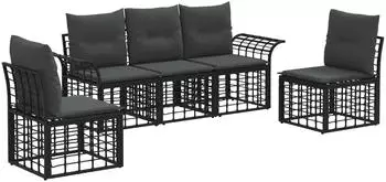 vidaXL Outdoor-Sofagarnitur 5-tlg. schwarz/dunkelgrau, Polyester (3437659)