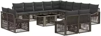 vidaXL Gartensofa-Set 14-tlg. Poly-Rattan grau/dunkelgrau (3437336)
