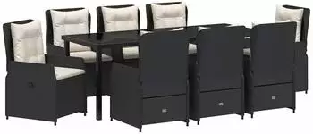 vidaXL Garten-Essgruppe 9-tlg. Polyrattan, schwarz