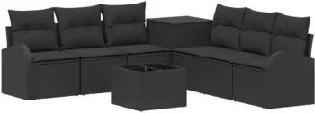 vidaXL Sofa-Set 8-tlg. schwarz, Polyrattan & Stahl