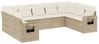 vidaXL 9-tlg. Garten-Sofagarnitur mit Kissen Beige Poly Rattan