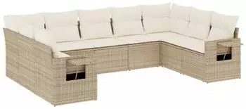 vidaXL Garten-Sofagarnitur 9-tlg. mit Kissen, Poly Rattan, beige (3220597)