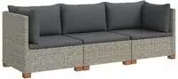 vidaXL 3 Stk. Rattan-Lounge-Set mit Kissen GENDT Naturrattan Kubu Grau