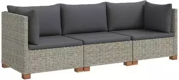 vidaXL GENDT Rattan-Lounge-Set 3-tlg. mit Kissen, Kubu grau