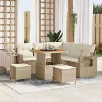 vidaXL Gartensofa-set 9 Stk. 6-Sitzanzahl Beige und Creme Poly-Rattan