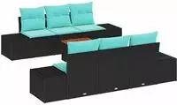 vidaXL Gartensofa-set 7 stk. Schwarz und T&uuml;rkis Poly-Rattan