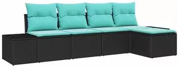 vidaXL Sofa-Set 5-tlg. Poly Rattan, schwarz (3347026)